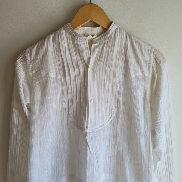Never Worn SOEUR White Gauze Casual Button Down Bib Peasant Shirt Tunic Medium - Picture 3 of 10